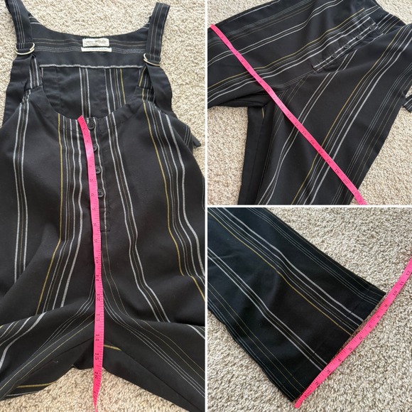 Urban Outfitters Striped Jumpsuit‎ Black Wide Leg Billie Suspender Overall sz M - Picture 7 of 9